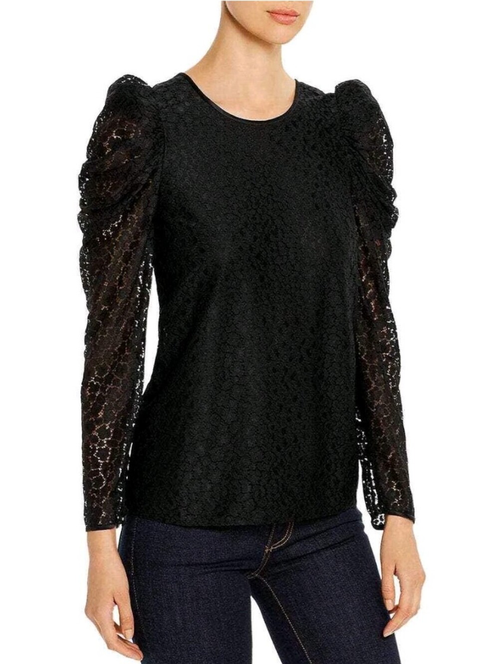 kate spade Black Flora Leopard Lace Puff Long Sleeve Blouse Size 6